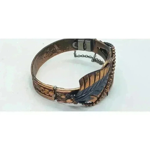 Vintage Whiting Davis Copper Hinged Bangle Bracelet Southwest Style Leaves - Picture 4 of 12